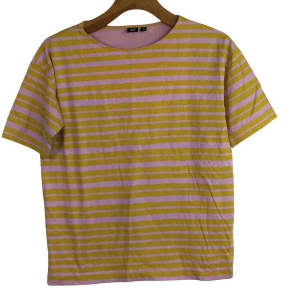 Marimekko x Uniqlo Womens Crew-Neck T-Shirt Striped Short-Sleeves Yellow Size S